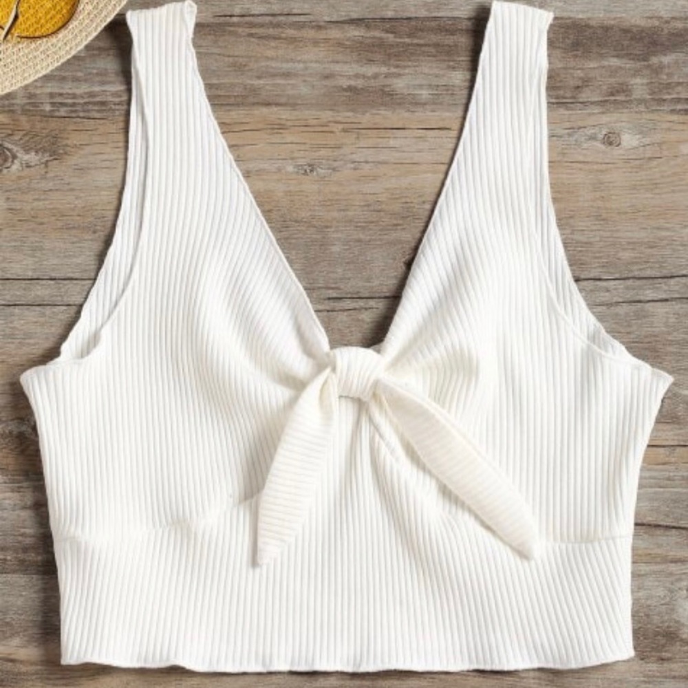 Plunging Neck Ribbed Crop Tanktop
